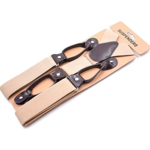 Mens Suspenders Real Leather 6 Button Elastic Brace Strap Fashion Adjustable 3.5*120cm