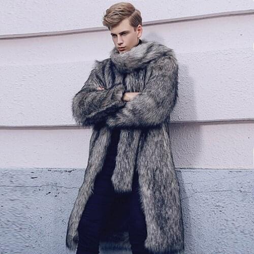 2020 Mens Mao Mao Coat Scarf Individual Coat In Europe and The United States New Size Green Fox Fur Collar Faux Fur