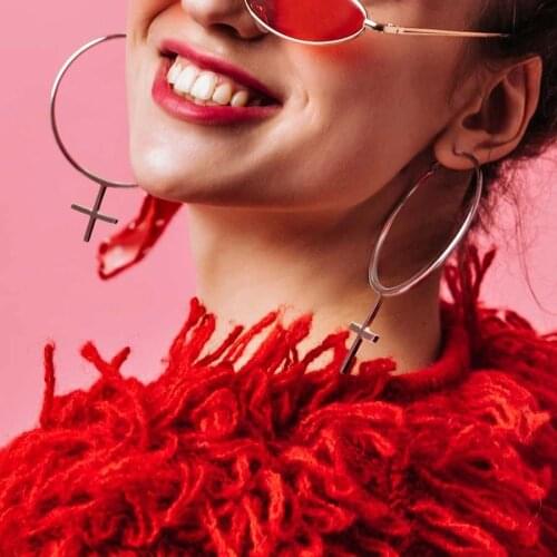 MYDIY Fashion Cross Earrings Personality Cross Pendant Hoop Earring Silver Color Hypoallergenic Ear Jewelry For Women Men Gifts