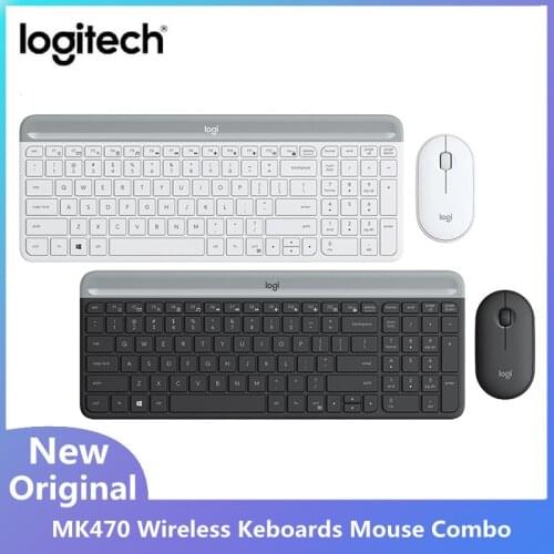 Logitech MK470 Wireless Keyboard Mouse Combo 1000DPI Optical Slim Keboards Pebble Mice 2.4 GHz For PC Laptop Office