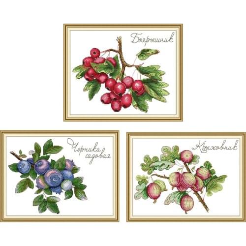 JoySunday blueberry hawthorn fig cross stitch kit 14CT 11CT fruit pattern needlework embroidery set DIY home decorative painting