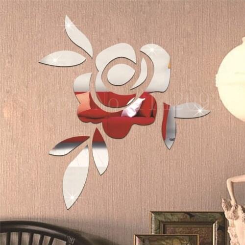 New 3D Mirror Flower Wall Stickers Decal DIY Home Room Decoration Art Mural Bedroom Wall Decor Removable Mirror Wall Sticker