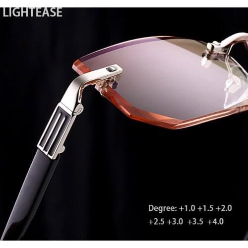 High Quality Anti Blue Reading Glasses Men Business Portable Rimless Presbyopic Glasses Magnification Diamond Cutting Eyewear