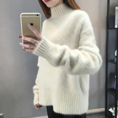 Autumn And Winter Womens Half-Necked Solid Color Sweater Bottoming Shirt Loose Hood Loose Pullover Shirt Tide