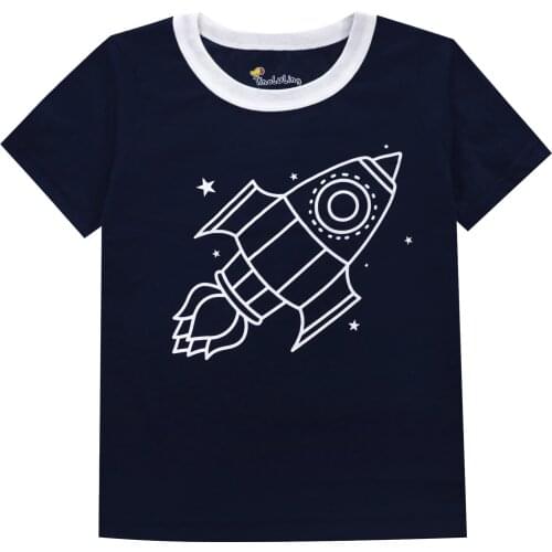 2-8Y Baby Boys T-Shirts Summer Short Sleeve Kids Clothing Cotton Tee Tops Cartoon Rocket Embroidery Boy Clothes Children T-Shirt