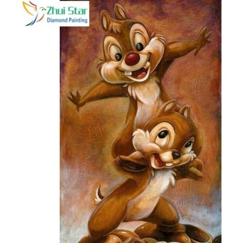 Full Square 5D DIY Diamond Painting "Two squirrels" Embroidery Cross Stitch Mosaic Home Decor Gif CJ4