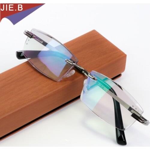 Luxury quality diamond cut trimming reading glasses men rimless eyeglasses Presbyopia hyperopia glasses presbyopic spectacles