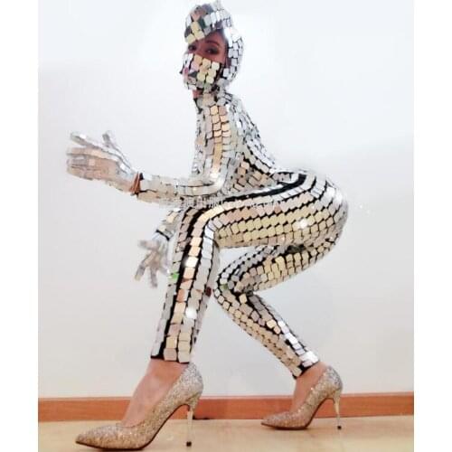 Stage costumes Club Mirror DJ costume jumpsuit Bar Mirror cover body