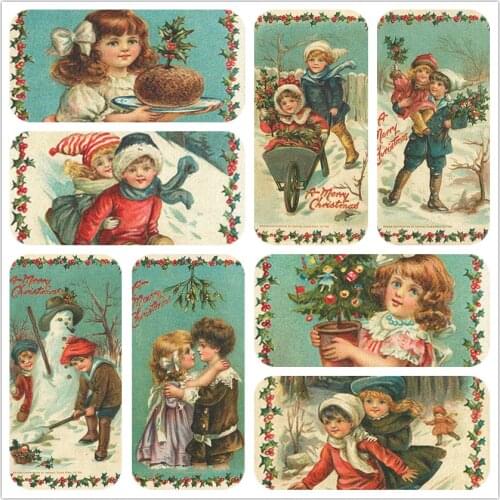 Merry Christmas wreath 20CMX8PCS Assorted Cotton Linen Printed Quilt Fabric DIY Sewing Patchwork Home Textile decoration