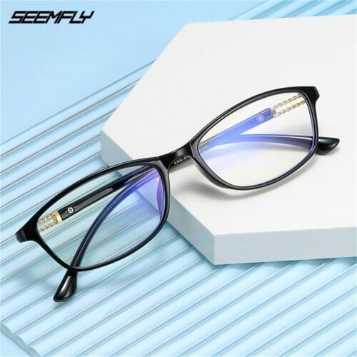 Seemfly Fashion Anti Blue Light Glasses Men Women Small Frame Clear Lens Flat Mirror Ultralight Computer Reader Goggles Eyewear
