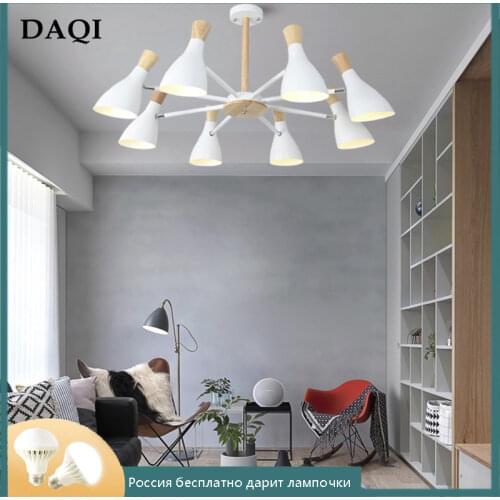 Nordic wooden LED chandelier bedroom living room chandelier hotel coffee house white lighting wholesale direct sales