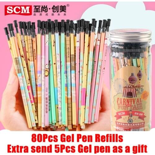 Gel Pen Refill 80pcs/lot SCM Korea Creative Cute Colorful Black Blue Ink Refills for Gel Pens 0.35mm0.38mm 0.5mm Pen Refill