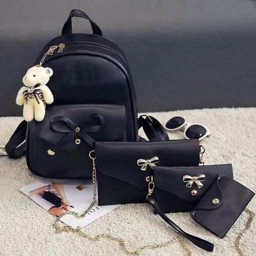 Four Pieces Handbags Solid Color Backpack Metal Buckles For Chain Strap Bag Leather Crossbody Bag Mini Womens Wallet Bag Sets