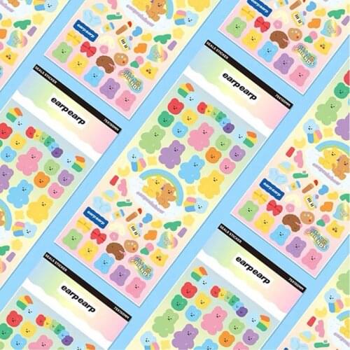 Korean Ins Girl Heart Kawaii Cartoon Bear Sticker DIY Scrapbook Mobile Phone Case Flat Stationery Decoration Sticker