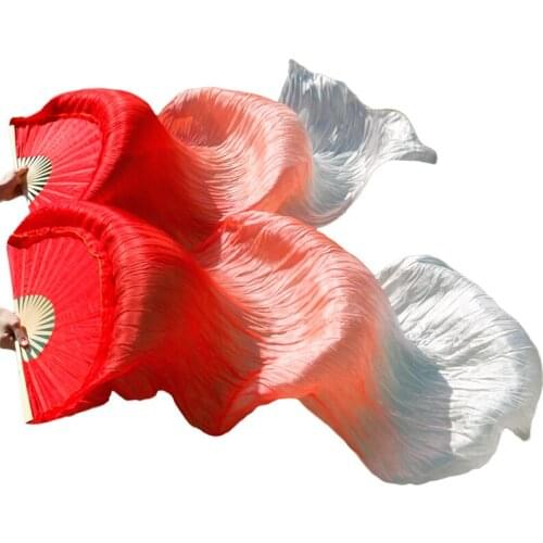 100% Real Silk/Imitation Belly Dance Fan Silk Fan Veil Belly Dance Accessories 1 Pair Handmade Dyed Pure NaturalSilk Dance Fans