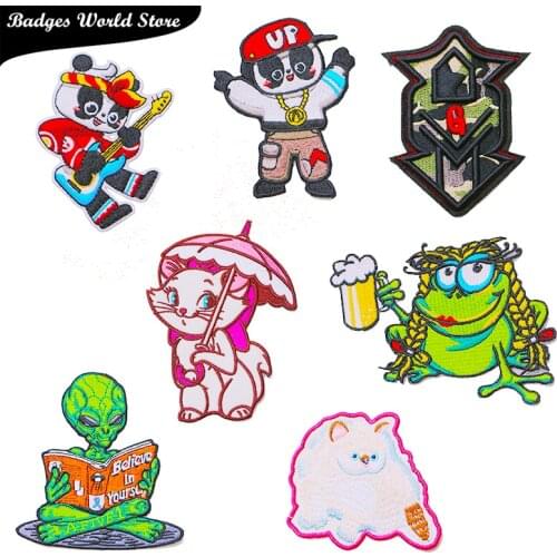 High End Cartoon Anime Cat Alien Frog Icon Embroidered Applique Patches For Kawaii Clothes DIY Iron on Badges on the Backpack