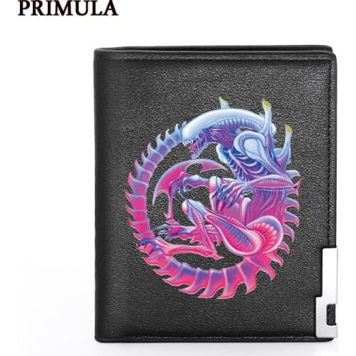High Quality Alien Xenomorph Printing Leather Mens Wallet Credit Card Holder Short Male Slim Purse