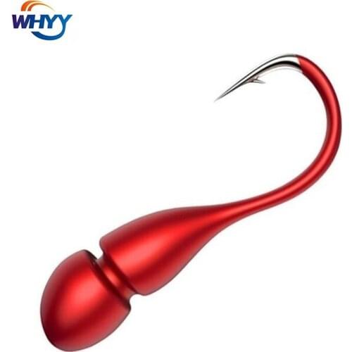 10pcs Stainless Steel Barbed Overturned Fishing Hook Winter Ice Lake Fishing Hooks Tin Jig Head Fishhook Red Bait Fishing Hook