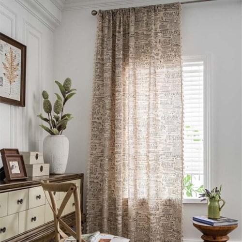 American English Alphabet Printing Small Window Kitchen Curtain Modern Semi-Shading Bay Window Curtain With Tassel Edge Bedroom