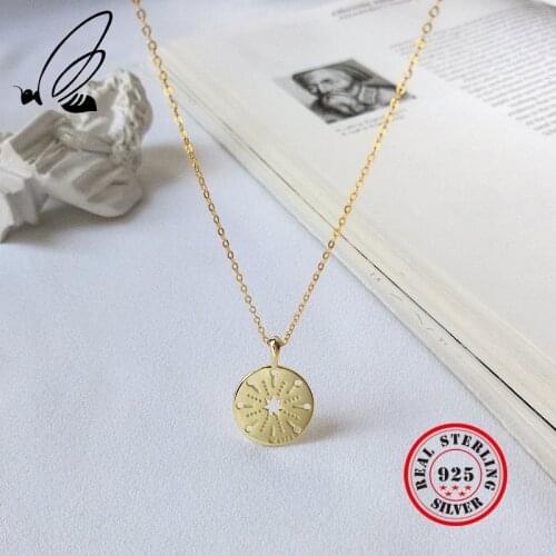 100% 925 Sterling Silver Gold Compass Pendant Necklace Round Creative Chic Elegant Necklace For Women Fine Jewelry