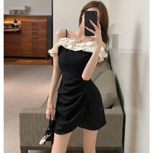 Of 2021 the new dress strapless dress accept waist shoulder a word show thin temperament irregular little black dress