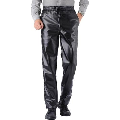 Idopy Winter Men`s Faux Leather Pants PU Motorcycle Waterproof High Quality Warm Business Classic Motorbike Trousers For Male
