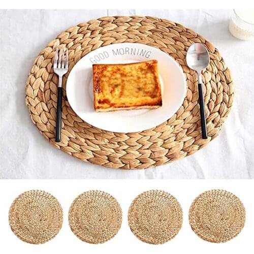 1PC Round Natural Rattan Coasters Bowl Pad Handmade Insulation Placemats Table Padding Cup Mats Kitchen Decoration Accessories