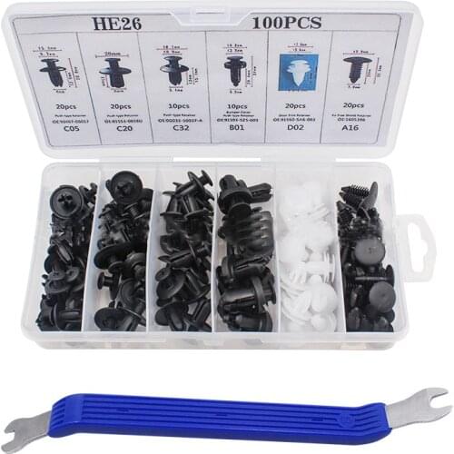 100pcs High Quality Automobile Clip Assembly Portable Auto Parts Plastic Door Panel Clips With Remover Tool