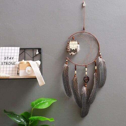2018 New Owl Wind Chime Pendant Creative Dream Catcher Wall Feather Decoration Bedroom Living Room Home Decoration Ornaments