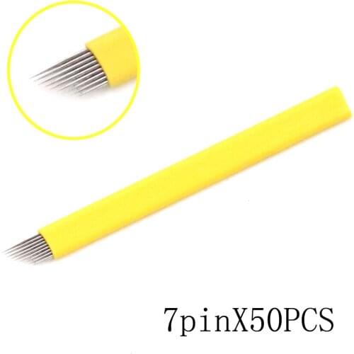 50PCS permanent makeup eyebrow microblading manual microblading needles 7 pin blades for eyebrow tattoo free shipping