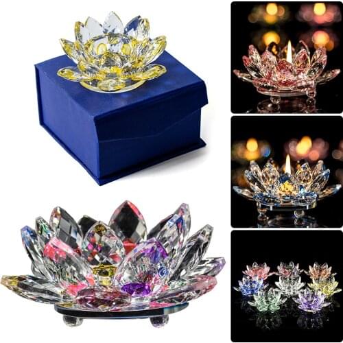 7 Colors Crystal Glass Lotus Flower Candle Tea Light Holder Buddhist Candle Home Desktop Decoration Lamp Holder Crafts