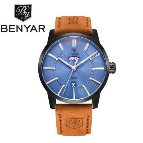 Benyar Quartz Casual Genuine Leather Sports Watches men gift luxury Brand Business Waterproof Wrist Watch Montre Homme Relojes