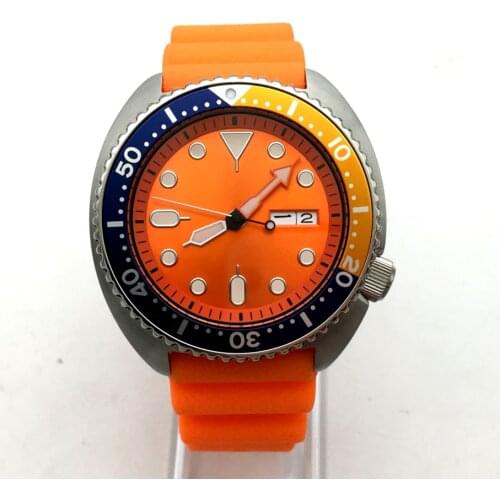 45MM diving watch automatic mechanical mens watch NH36A movement aseptic orange dial silver case orange strap PARNSRPE B0001