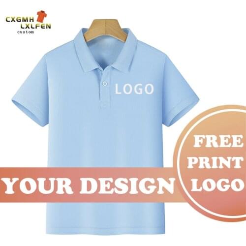 Children 10 Colors Custom Logo Short-Sleeve High-end eco-friendly cotton Embroidered Polo Shirt Print DIY Brand Text