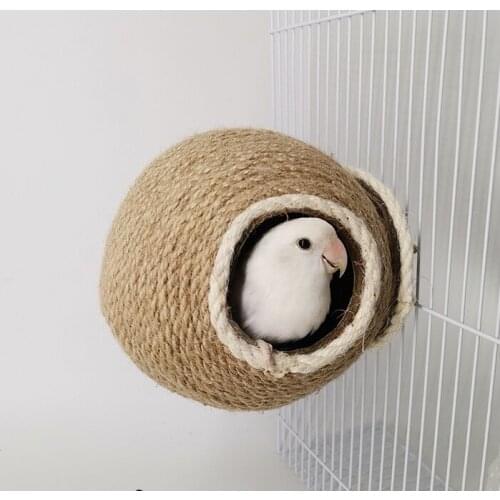 Coconut shell Bird Nest House Parrot Perch Bed Pet Hanging Tent Toy for Parakeet Small Medium Birds Cage