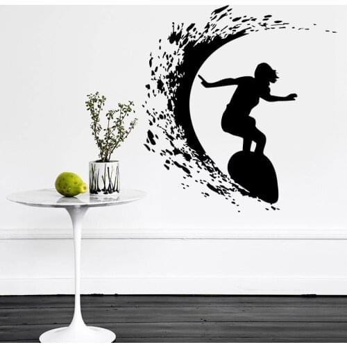 Extreme Sport Girl Surfing Silhouette Cool Wall Decal Home Rooms Art Decor Vinyl Wall Sticker Girl With Surfboard Poster W-478