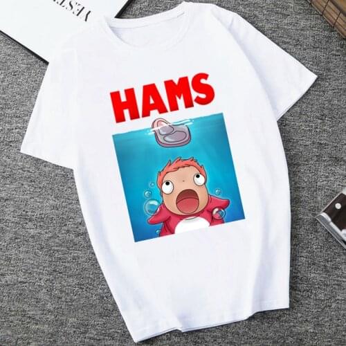 FIXSYS Summer Short Sleeve Chewing Funny Tshirt Ponyo Hayao Miyazaki Studio Ghibli Womens T Shirt Tops Women T-shirt Female Tee