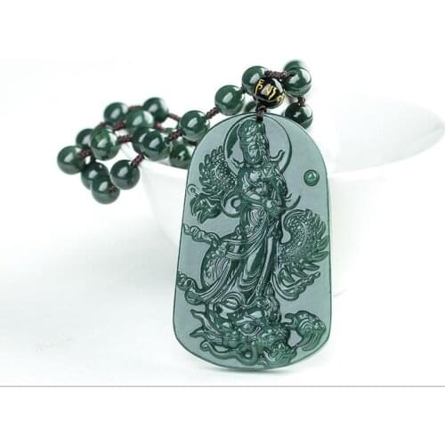 Chinese Hetian Pendant HeTian Carved guanyin dragon Amulet pendants Necklace Fashion Jewelry Free Rope