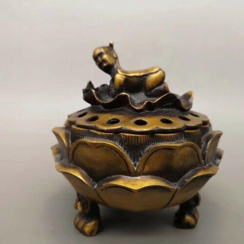 Chinese Old copper handmade lotus incense burner