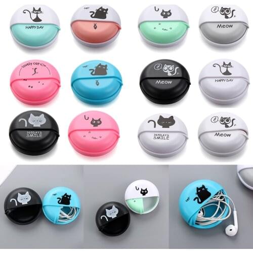 1pcs Headphone Cable Box Round Headphone Storage Box Rotating Cover Earphone Container Home Accessories Cute Data Line Box Case