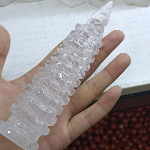 1 pc Beautiful natural white crystal carving wen chang tower quartz crystal reiki curing point