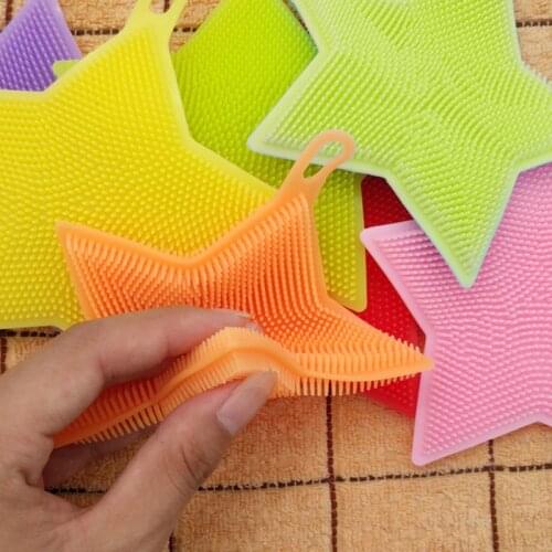 Hot Sales Kitchen Clean Brushing Tools Five-point Star Shaped Silicone Dish Washing Sponge Scrubber Cleaning Brushes