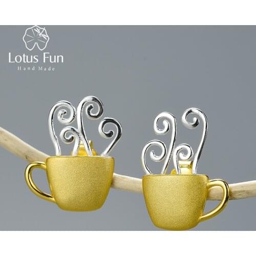 Lotus Fun Real 925 Sterling Silver Natural Creative Handmade Fine Jewelry Hot Coffee Cup Fashion Stud Earrings for Women Brincos