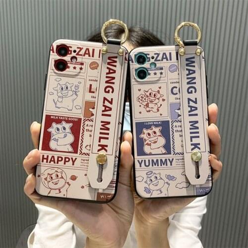 Cute Style Milk Cow Phone Case for iPhone 6 6S 7 8 Plus X XSMAX XR Soft Back Cover For 11 12 ProMax Wristband Tassel Phone Cases