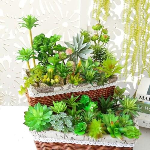 Mini Small Medium Large Green Artificial Succulents Plants Bonsai Home Garden Bathroom Christmas Wedding Decoration Fake Plants