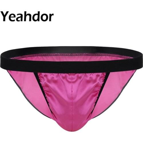 Mens Sexy Panties Low Rise Lingerie Shiny Satin Bulge Pouch High Cut Jockstraps Bikini Briefs Sexy Gay Male Briefs Underwear