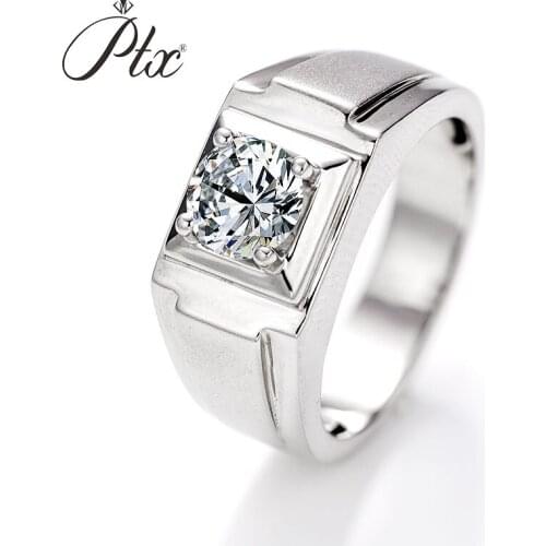 925 Sterling Silver Men Ring Smooth Facets Prong Setting Center Gemstone Round Shape Moissanite Wedding Jewelry Customized Carve