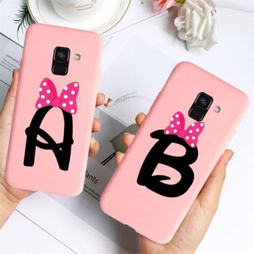 Silicone Custom name Letter Soft Phone Case for Samsung Galaxy A6 A7 A8 A9 J4 J6 J8 2018 Plus Cute Bow Couple Cover Coque funda