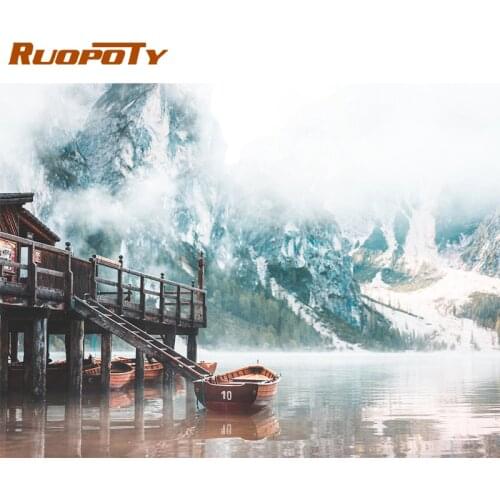 RUOPOTY Picture DIY Oil Painting By Numbers For Adults With Frame Abstract Mountain Drawing Coloring By Numbers For Home Decors