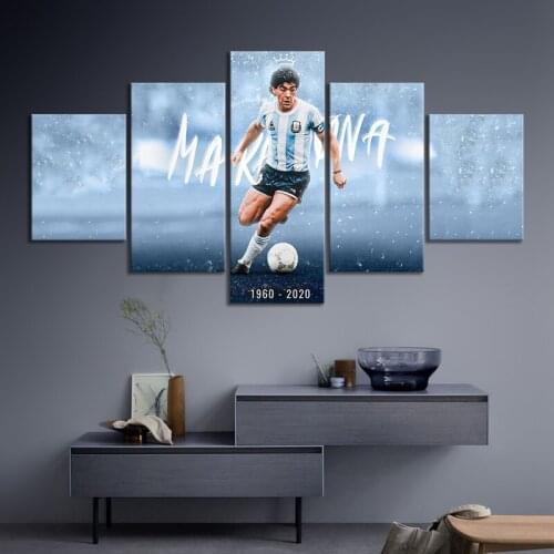 Five Piece Set Diego Maradona Poster Argentina Famous Football Star Wall Art Canvas Painting Home Decor Living Room Bedroom